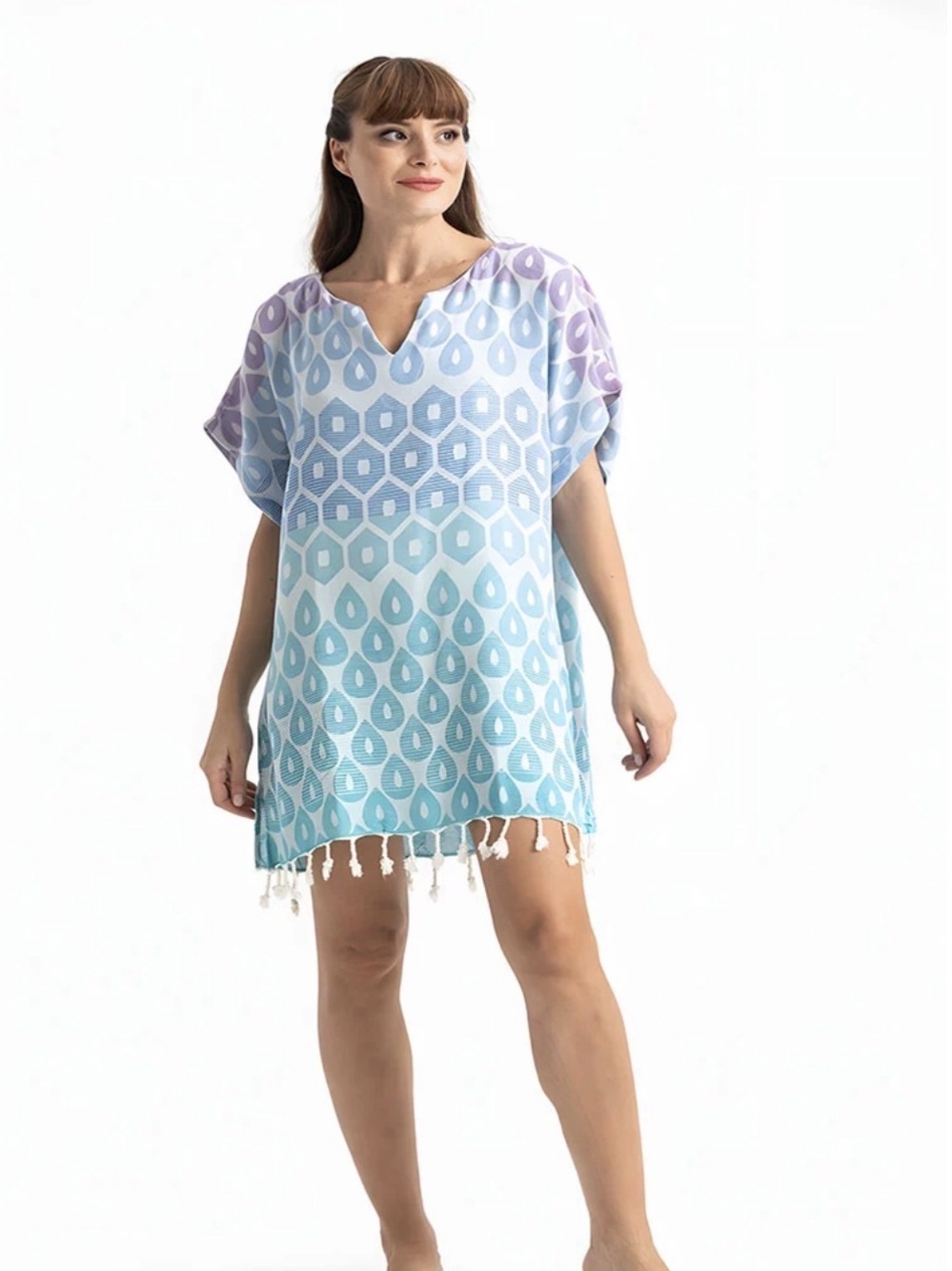 ADEA Geometric Cotton Swim Cover-Up Beach Poncho Size OS